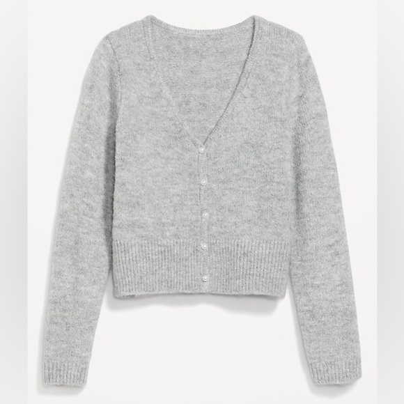 Old Navy Cozy Cardigan Sweater V Neck Pearl Button light Gray sz Medium Tall - Picture 2 of 7